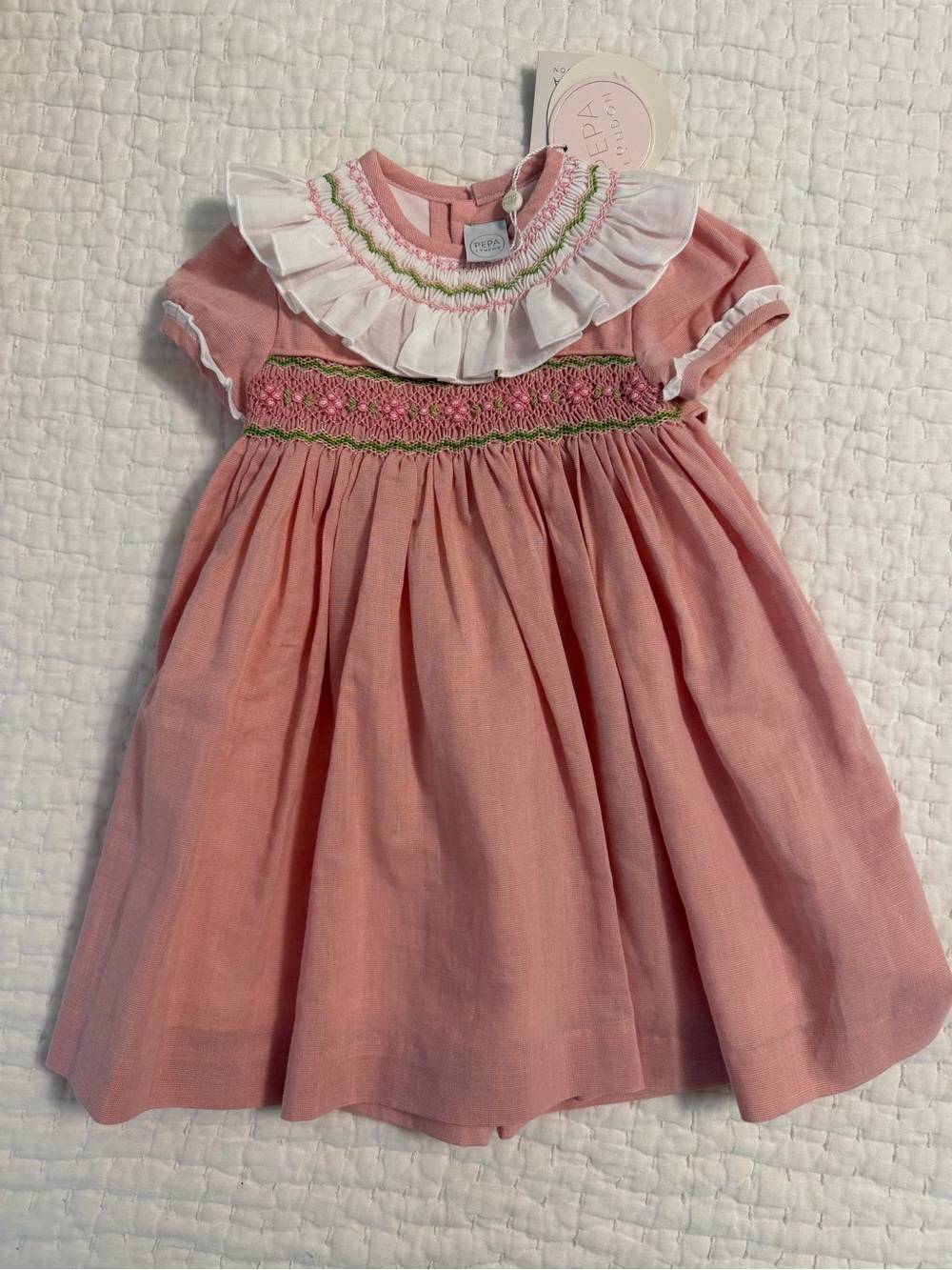 Pippa & Julie Pink Smocked Ruffle-Trim Formal Dress